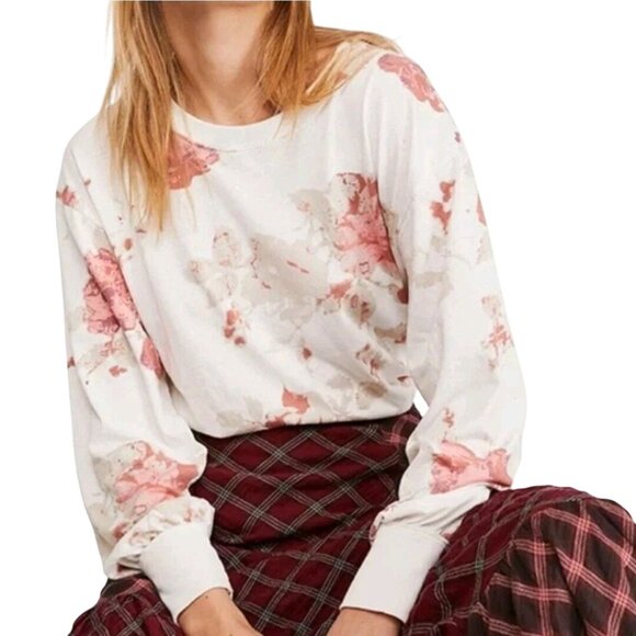 Free People We The Free Arielle Soft Oversized Watercolor Jersey Size L - Picture 1 of 7